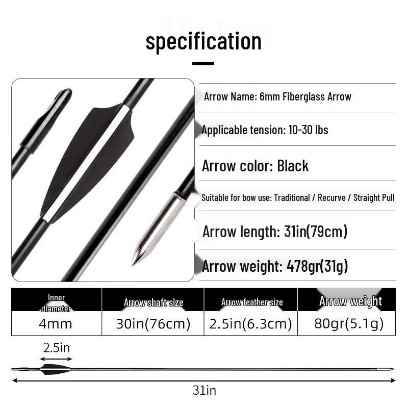Săgeți din fibră de sticlă WEZHO pentru arc tradițional