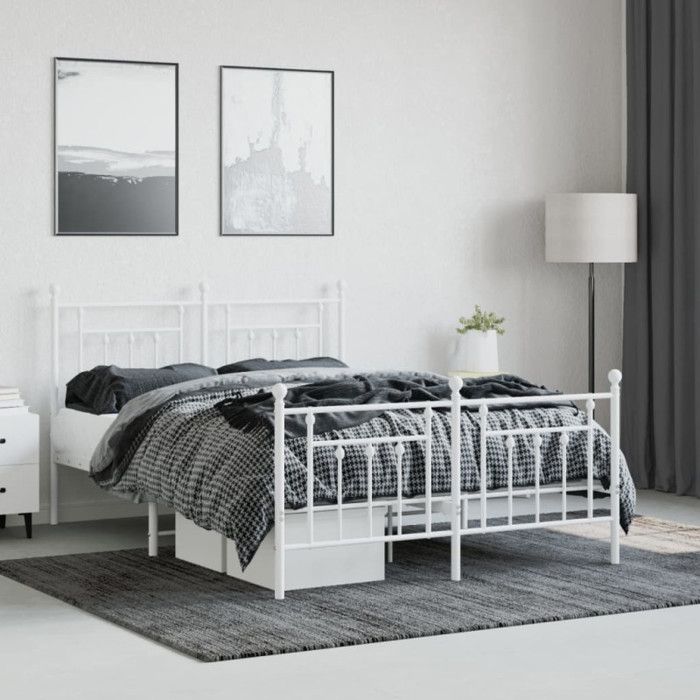 VidaXL Metal Bed Frame with Headboard-Footboard White 140x190cm 353604