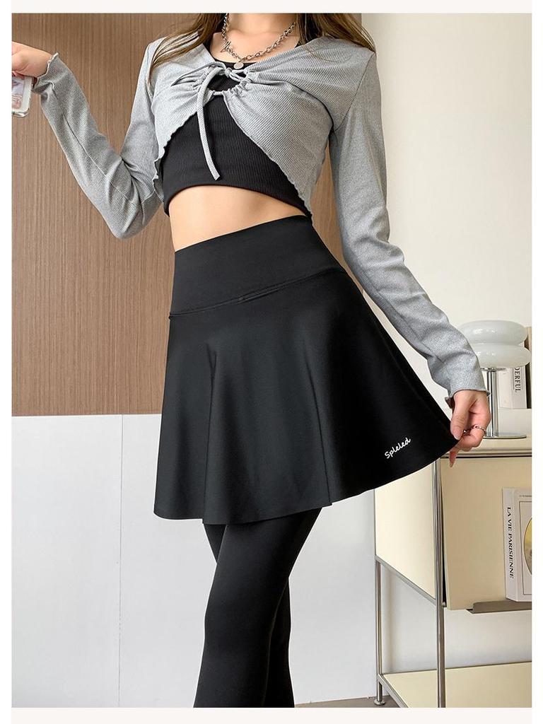 Versatile Women's Slimming Plus Size Yoga Leggings with Skirt Overlay - Nine-Point Summer Pants