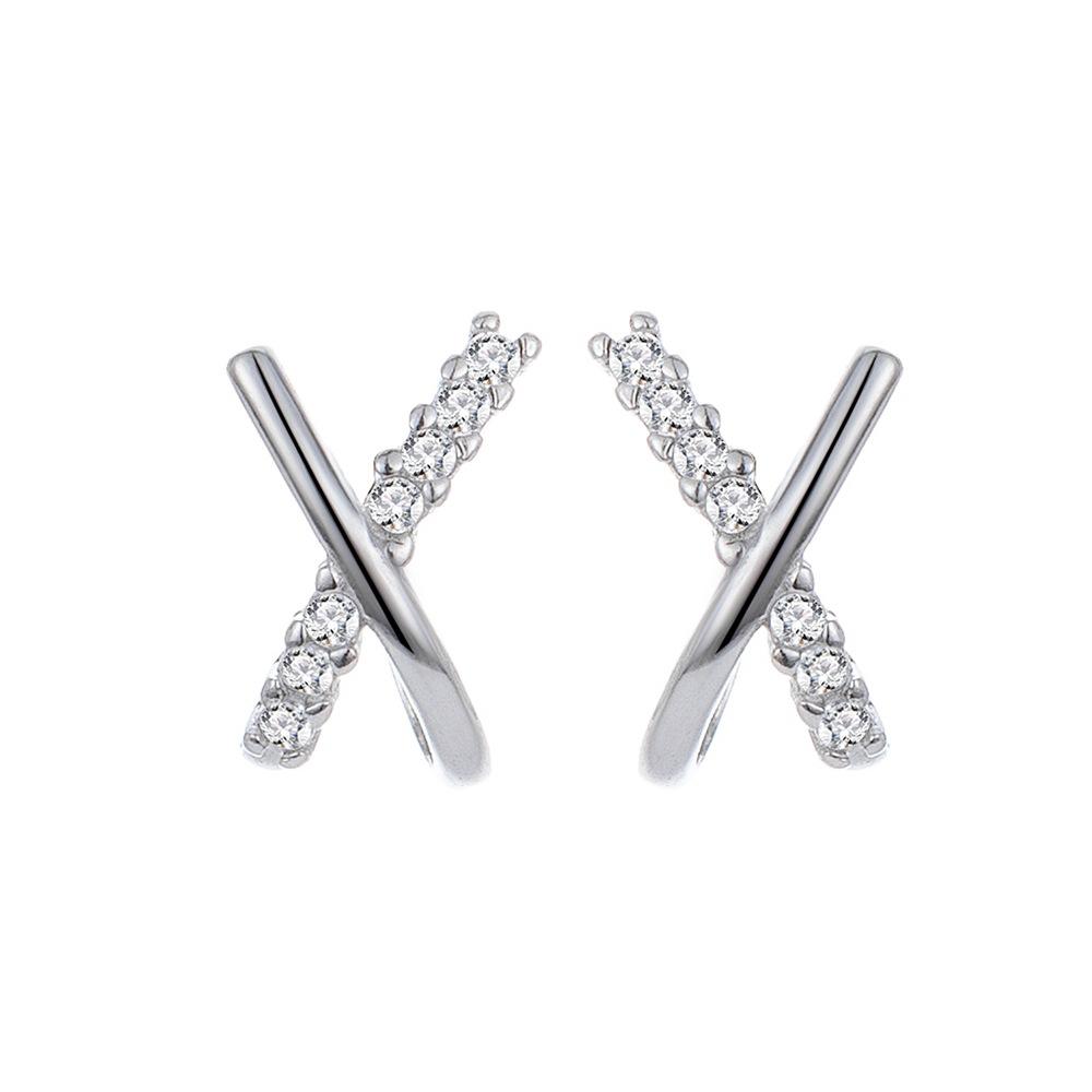 925 Sterling Silver Stylish Staggered Earrings Classic Cross Earrings Trendy Brand Versatile X Letter Earrings