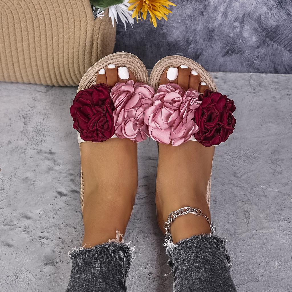 Modische Damen-Slipper, mehrfarbig, mit großem Blumenmuster, ideal für Studenten, Urlaub und Strand. Leicht, rutschfest und strapazierfähig.