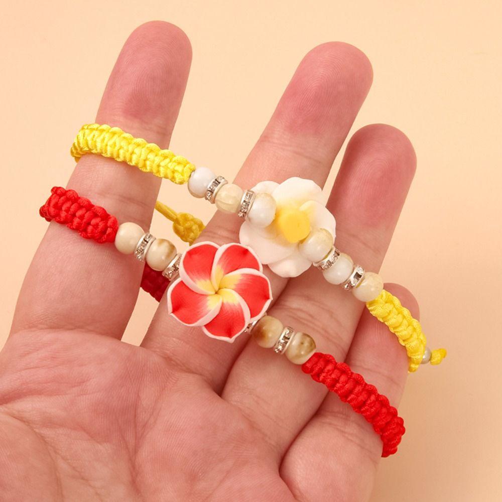 Boho Polymer Clay Braid Rope Bracelet Colorful Bohemian Beach Jewelry Cute Flower Bracelet  Women