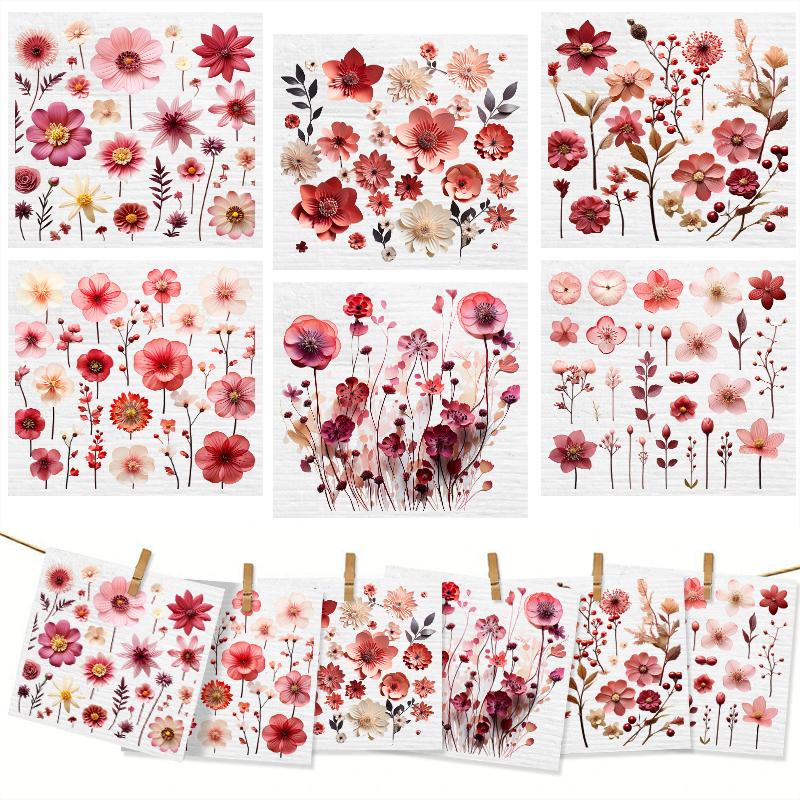 6PCS Red Flowers Print Swedish Dishcloths Eco-Friendly Kitchen Dish Rags Absorbent Dish Towels Reusable Washable Cleaning Cloth