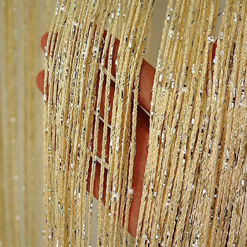 100x200CM Living Room String Curtain Shiny Tassel Silver Line Cortinas Solid Color Window Home Door Divider Curtain