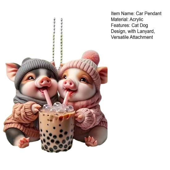 Car Pendant Lightweight Portable Cat Dog Design Hanging Pendant 2D Acrylic Charm Keychain Keys Backpacks Handbags Accessories