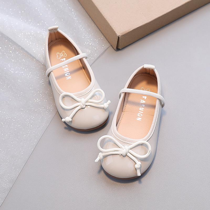 Girls' Patent Leather Candy Color Princess Shoes - Autumn Soft Sole Bean Shoes