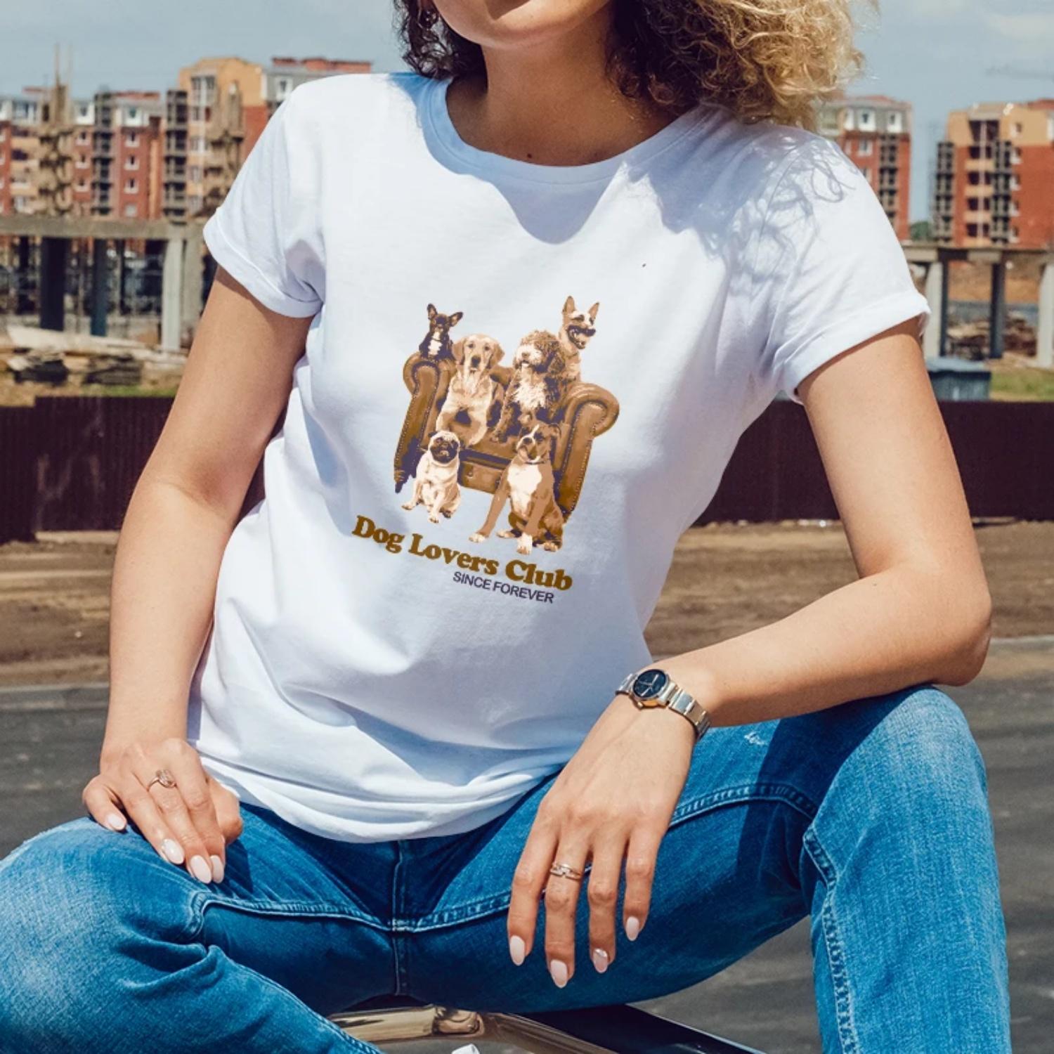 

Dog lovers themed Print for Summer Pet friendly Gatherings Short Sleeve T Shirt for Women with a Warm Friendly Style XXXXXL білий