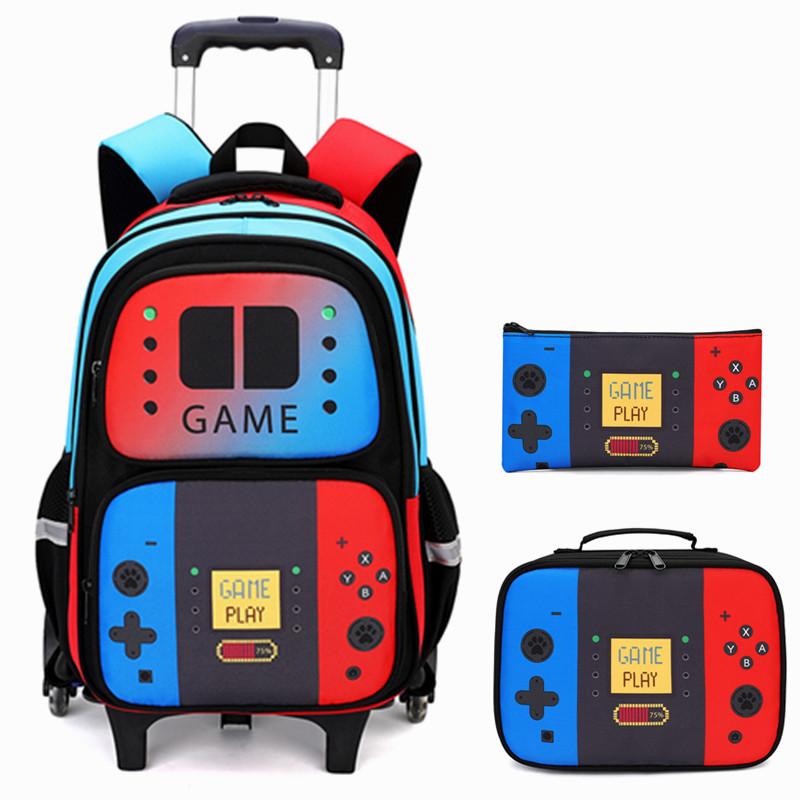 2025 Upgraded Kids Rolling Backpack with Game Console School Bag for Students Lightweight Blue