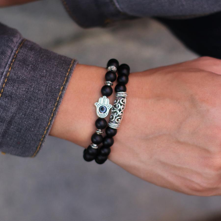 Retro 2Pcs Men Bracelet Set Turkey Evil Eyes Fatima Hand Braslet Natural Lava Sodalite Tiger Eyes Braclet Meditation Accessories