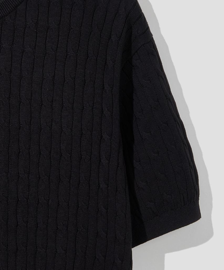 AGOD Cotton Modal Washable Crew Neck Cable Knit [Black]