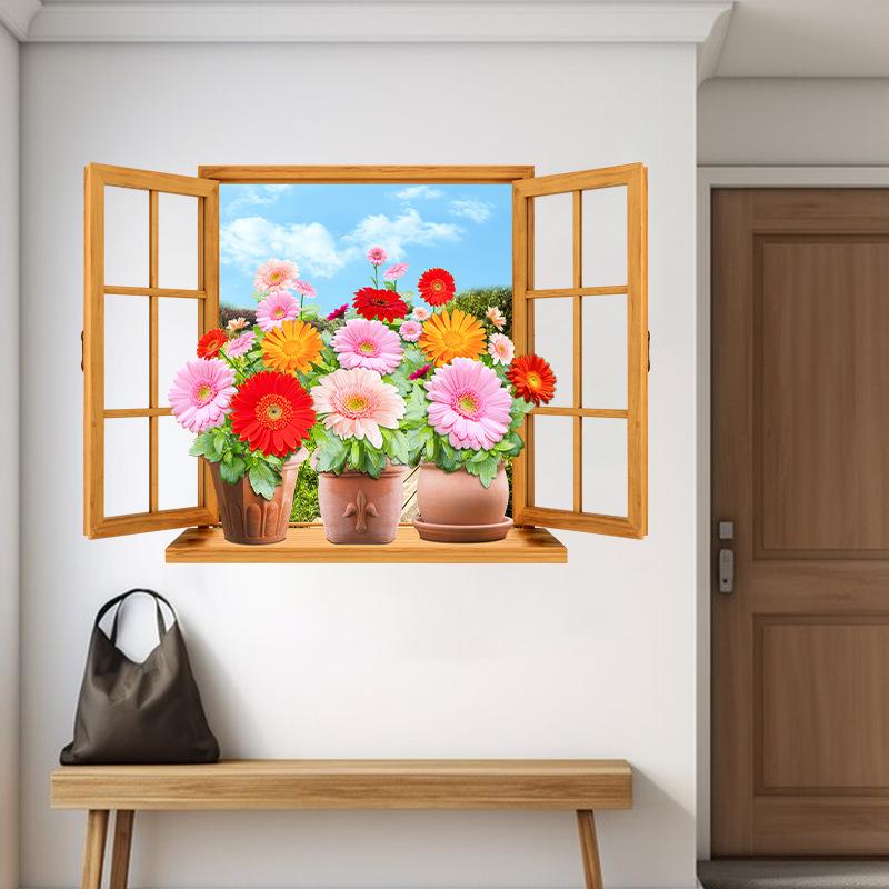 Realistic Window Decoration Painting Living Room Sofa Background Wall Fake Window Bedroom Landscape Art Self-Adhesive