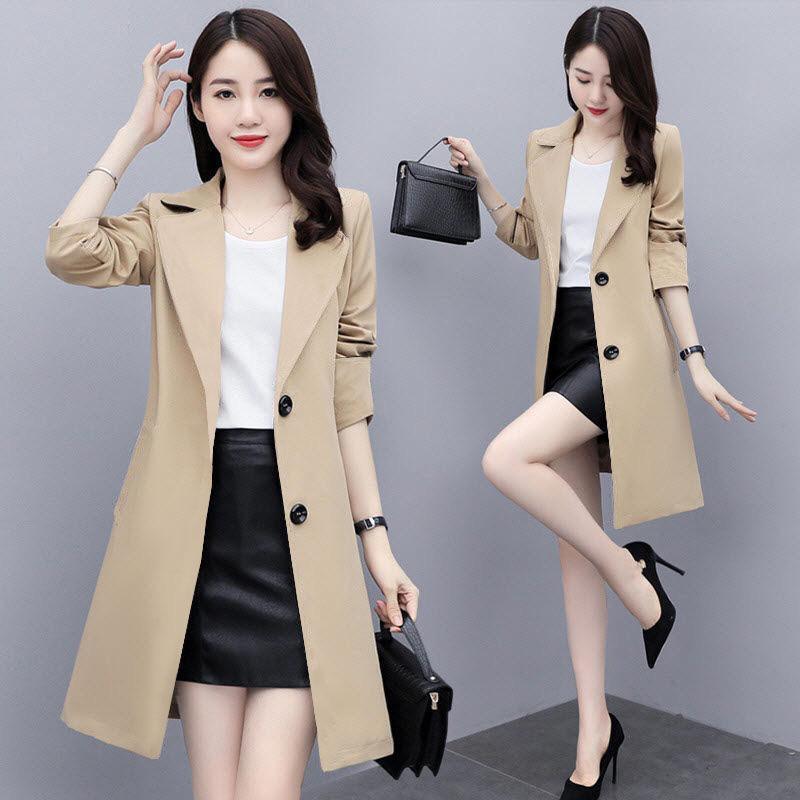Women's Mid-Length British Style Trench Coat - Elegant Korean Loose Fit Overcoat for Spring and Autumn 2022.