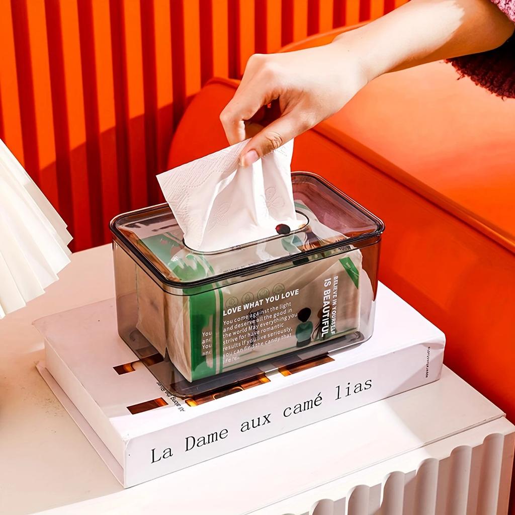 1 st-Rektangulär Transparent Tissuebox Transparent Tissuehållare för Användning i Badrum Kök och Kontor