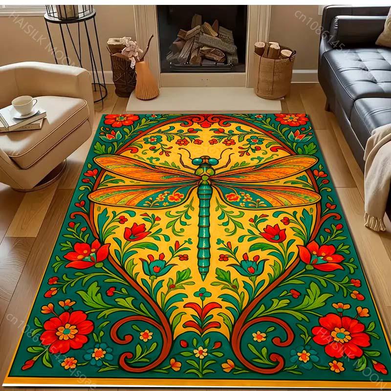 Vintage Drawing Dragonfly Print Carpet for Bedroom Living Room Bedside Sofa Floor Mat Modern Home Decor Area Rug for Gifts
