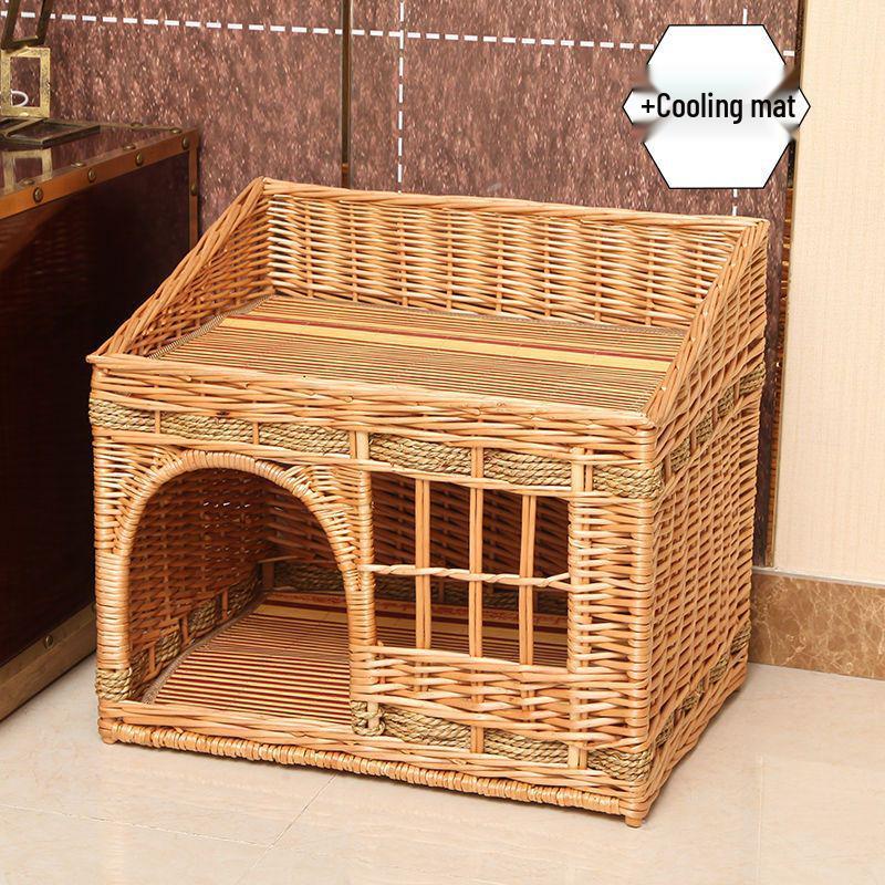 Four Seasons Universal Cat House – Enclosed Rattan Weaving Villa for Cats