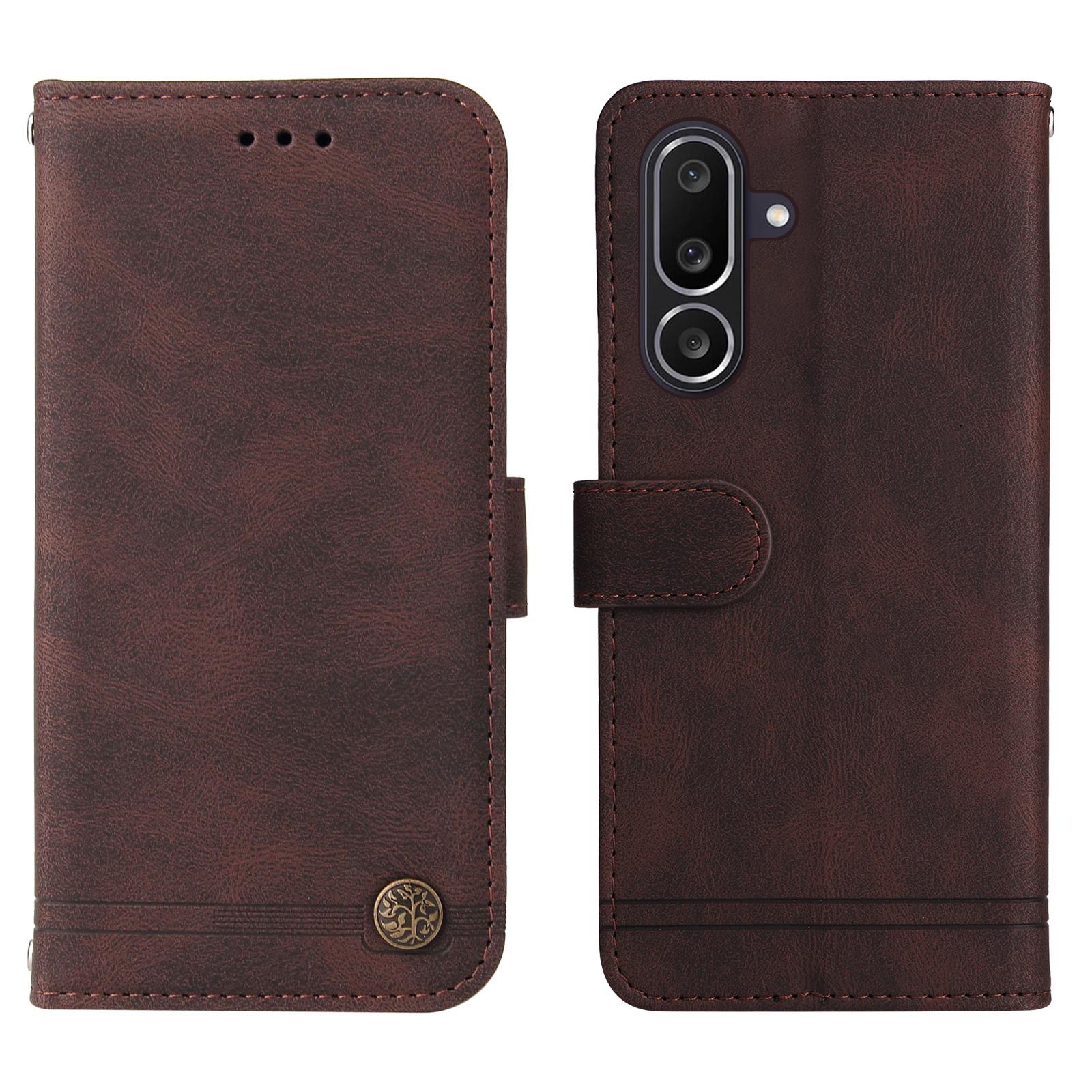 

For Samsung Galaxy M56 5G Leather Wallet Cases Skin Touch Phone Cover Stand with Strap Brown