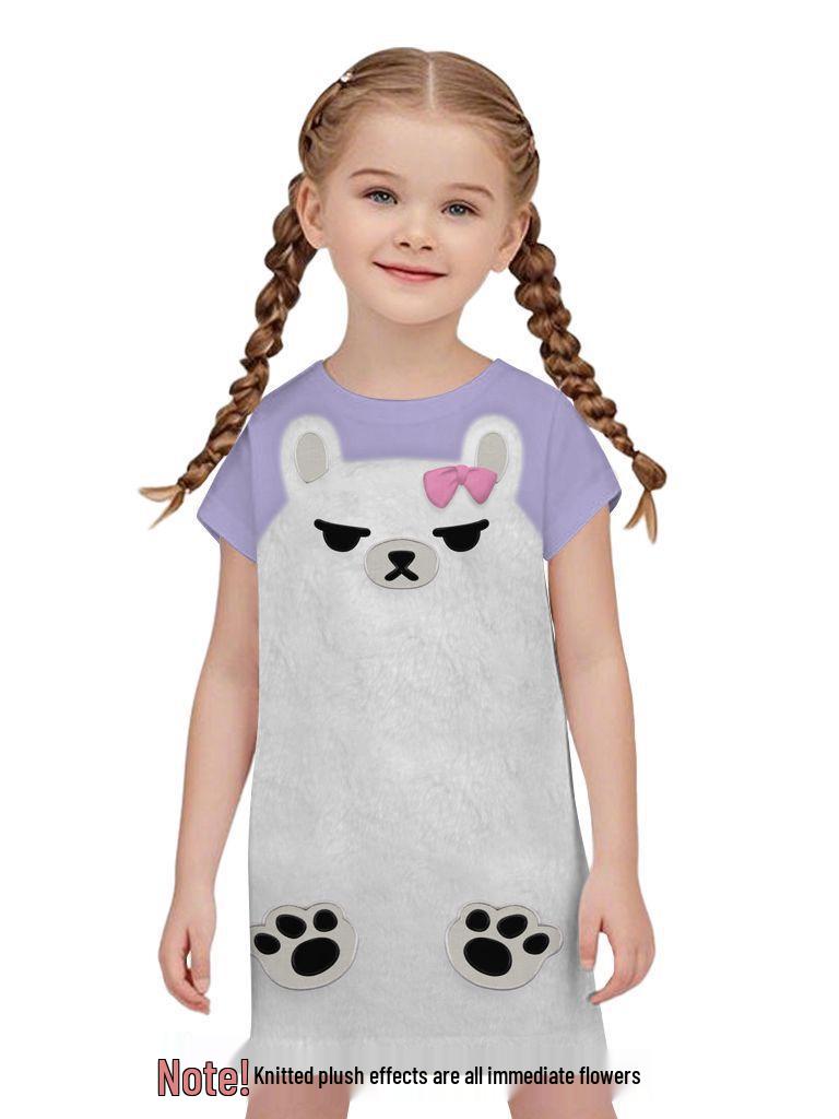 Kpop-Style Straight-Cut Nightgown for Women & Girls - Cute Summer Design With Trompe L'oeil Effect