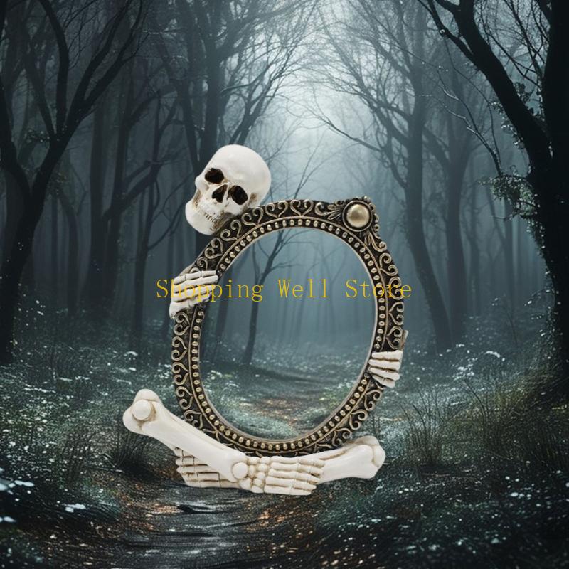 KX4B Gothic Skeleton Frame Resin Ornament Skull Picture Frame Decoration For Holiday