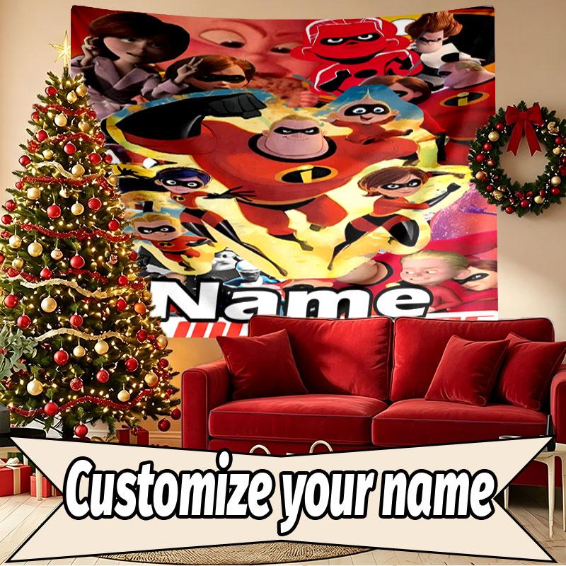 Custom Name Personalized Incredibles Print Tapestry, Wall Art Decor, Bedroom, Dorm, Apartment, LivingRoom, Party Backdrop, Gift for Birthday