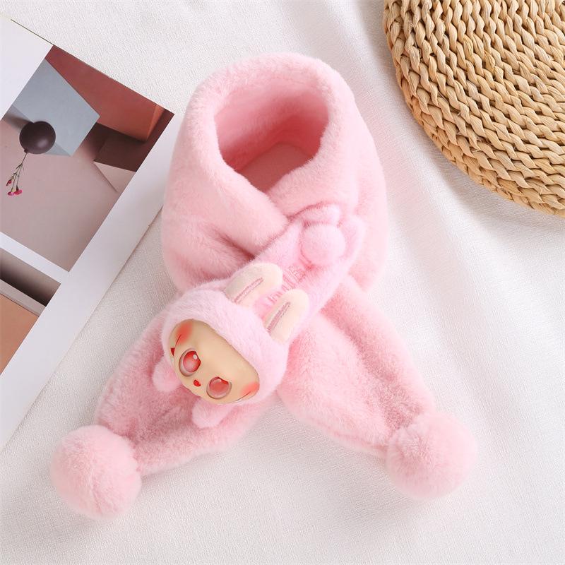 Toddler Christmas Red Scarf - Cute Cartoon Bear, Plush Imitation Rabbit Fur, Thick & Warm Neck Warmer