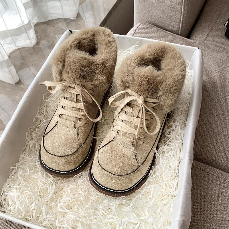 Snow Boots Women Shoes Warm Plush Fur Ankle Boots Winter Female Lace Up Flat Casual Shoes Women Sneakers