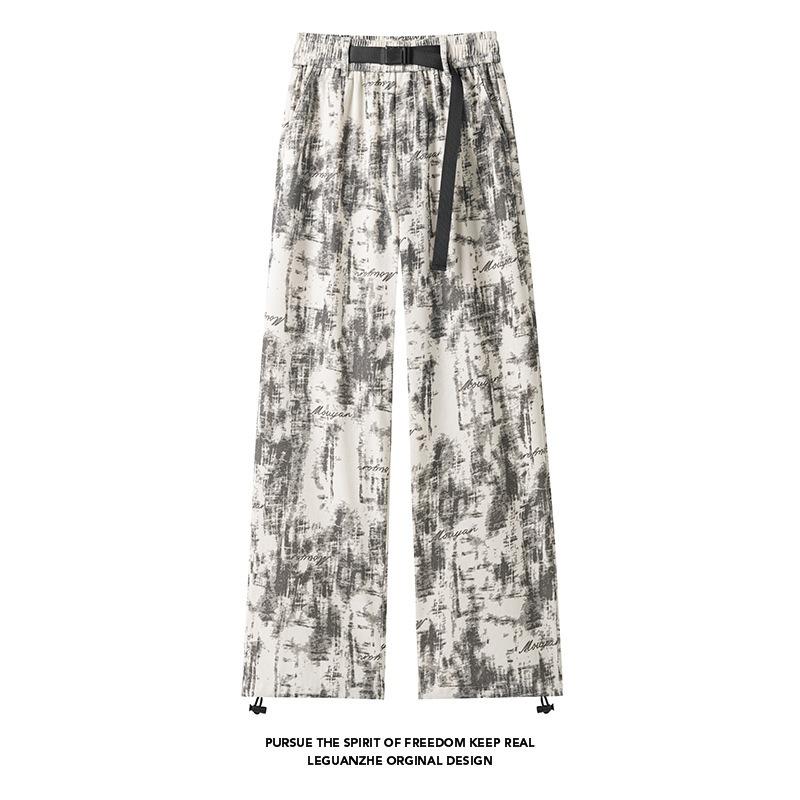 Men American Style Tie Dye Corduroy Casual Loose Straight Long Trousers