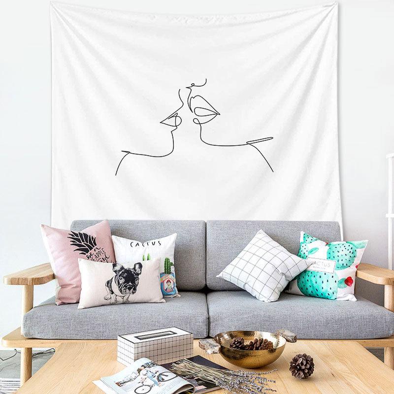 Tapestry Wall Hanging Simple Art Black and White Lines  Background Bedroom Decorative