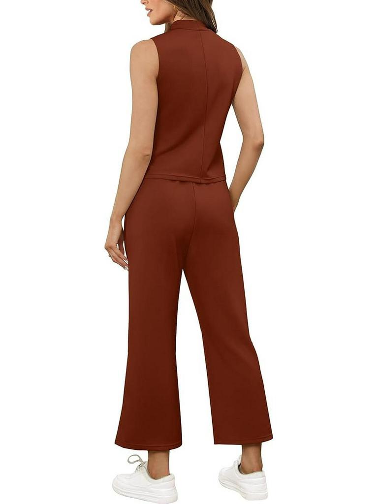 2025 Sommer Mode Einfarbig Ärmelloses Top und Weitbein-Hosen Set