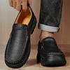 Fashion Handmade Men's Slip-On Loafers Hands-Free Casual Dress Shoes Durable Genuine Leather Non-Slip Rubber Sole Comfortable Footwear