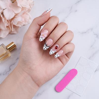 1 Juego de Uñas Postizas de Presionar con Diseño de Mariquitas Punteadas Florales de Primavera 3D Adhesivas Uñas Postizas Removibles Cobertura Completa Almendra con Pegamento para Mujeres