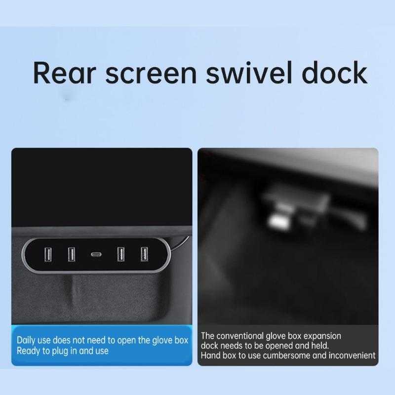 Compatible For Car 3/Y Glovebox Shunt Expansion Splitter Hub Ports Fast Charging Adapter HUB Docking Station Foldable