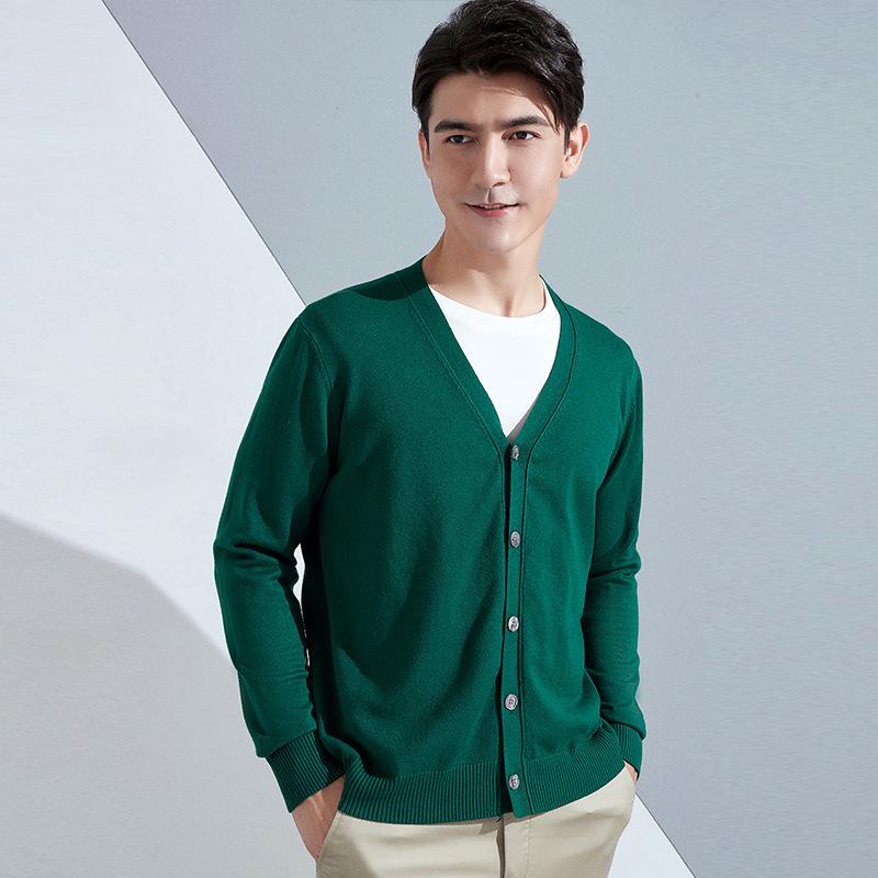 Knitting Cardigan Men's Short Section Solid Color Sweater Jacket Business V-neck Bottoming Shirt Spring and Autumn Years Autumn and Winter Tide