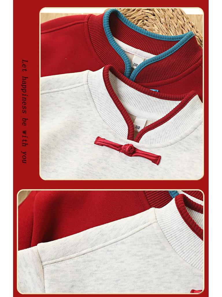 Kinderen Jaar van het Paard Fleece-Gevoerd Winter Sweatshirt - Feestelijke Warme Top voor Ouders en Kinderen voor Jongens