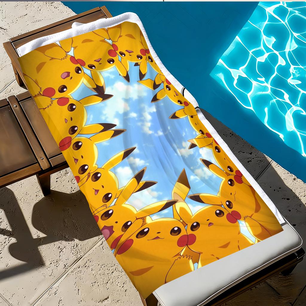 Pikachu Circle Beach Towel, Cute Pokemon Print Bath Towel, Microfiber Quick Dry Towel for Kids Adults