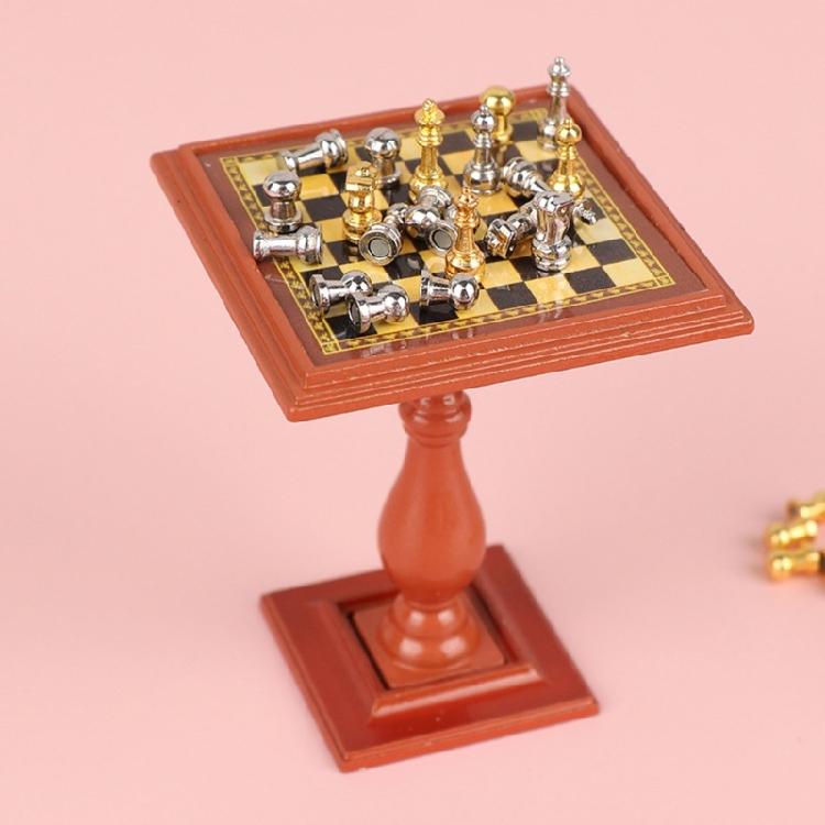 Miniature Wooden Chess Table Fits 1 12 Scale Dollhouses Magnetic Game Pieces Included Creative Gift For Hobbyists