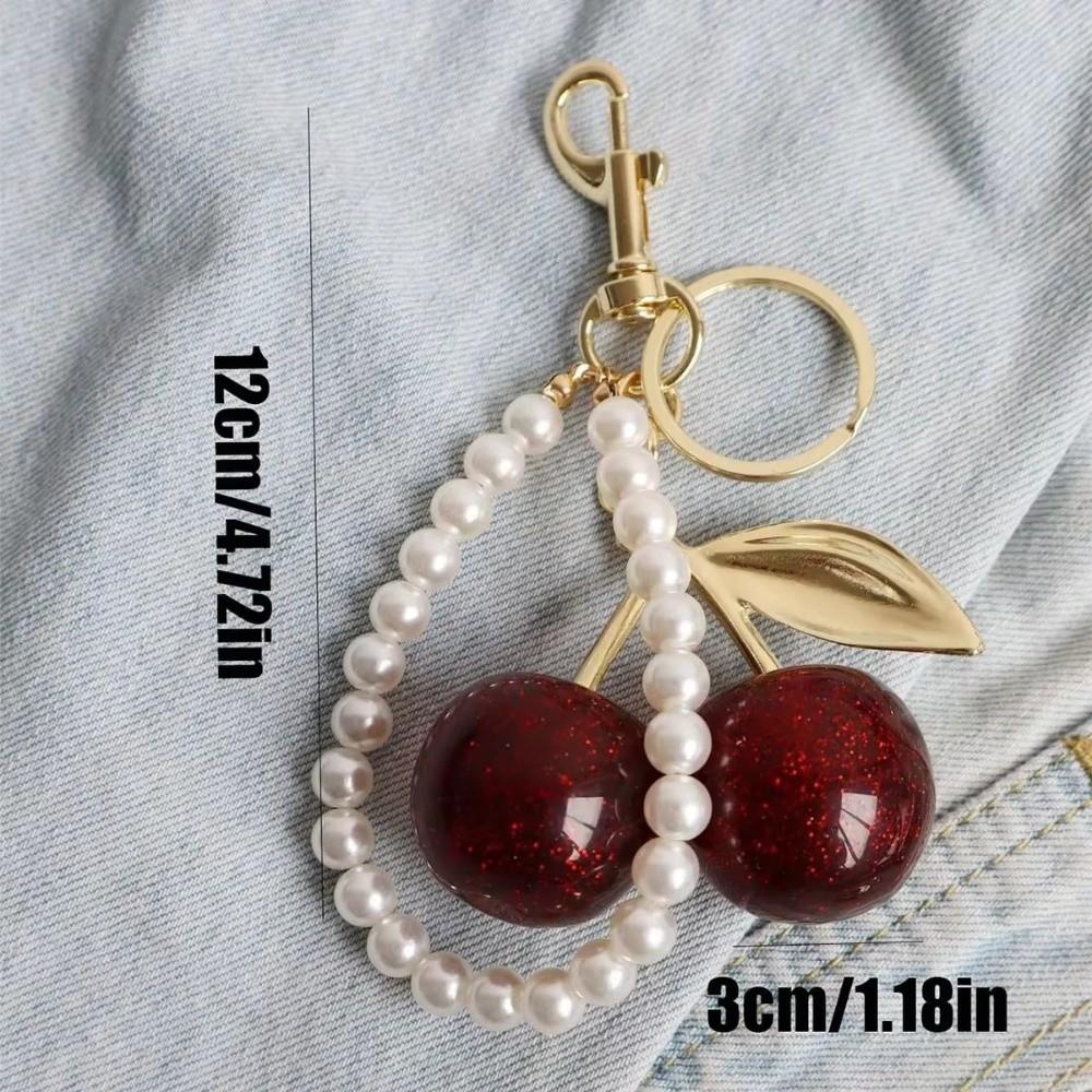 Cute Black/Red Color Cherry Keychain Sparkling Resin Hanging Keychain Bag Charm