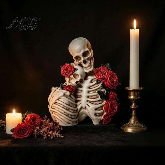 Skeleton Resin Figurine Halloween Couple Figurine, Vintage Gothic Skull Statue, Statue Holiday Party Home Decoration for Shelf Table Mantel