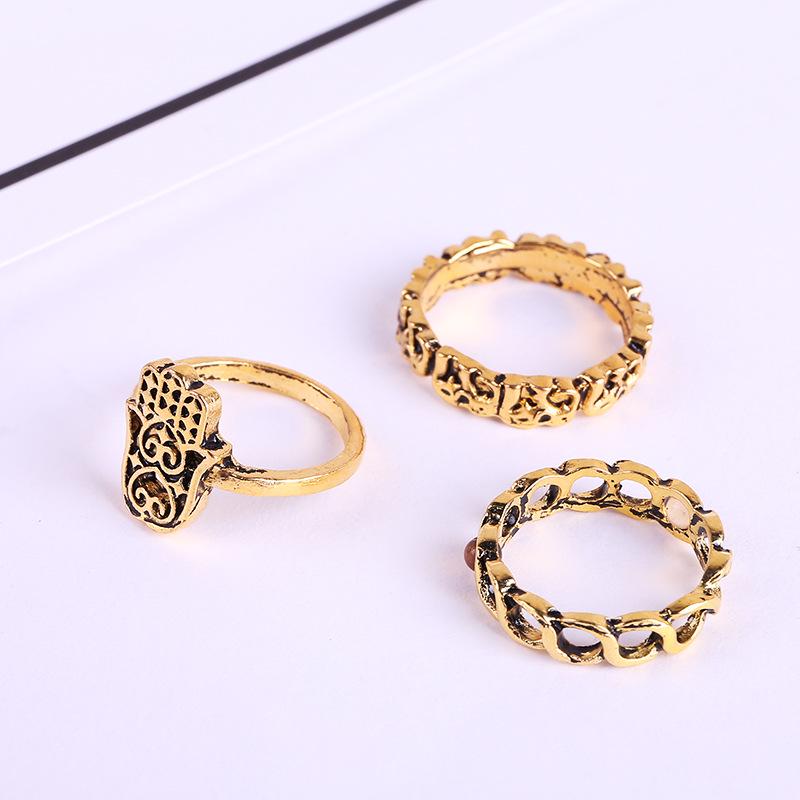 Retro European & American Style V-Shaped Elephant Buddha Palm 13-Piece Ring Set