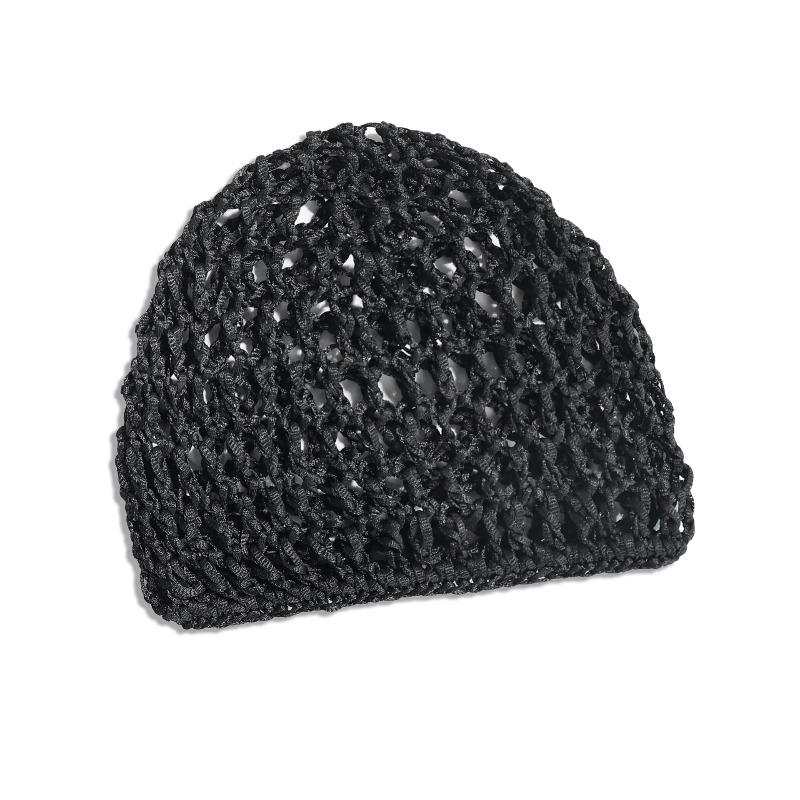 New adult hair cap hollow Baotou cap solid color knitted mesh cap tie hair fishing net turban cap