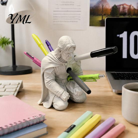 Dorm Room Table Decorations 3D Printed Knight Pen Holder, Armor Style Kneeling Hero Pencil Student Writing Tool Holder Stand, Creative Stationery