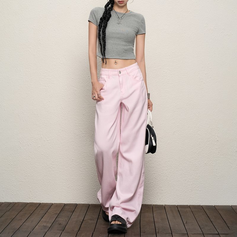 

American Denim Women s Small Summer 2025 High Waist Slim Looking Sense Easiest for Match Pink Loose and Lazy Style Loose Pants Pink pants 155-165 XL