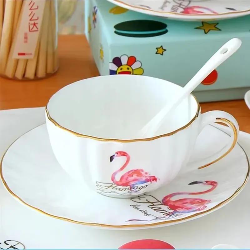 Ceramic Coffee Cups and Saucers Set, Afternoon Flower Tea Mugs, Minimalism Teacup and Tray, Household Office Porcelain
