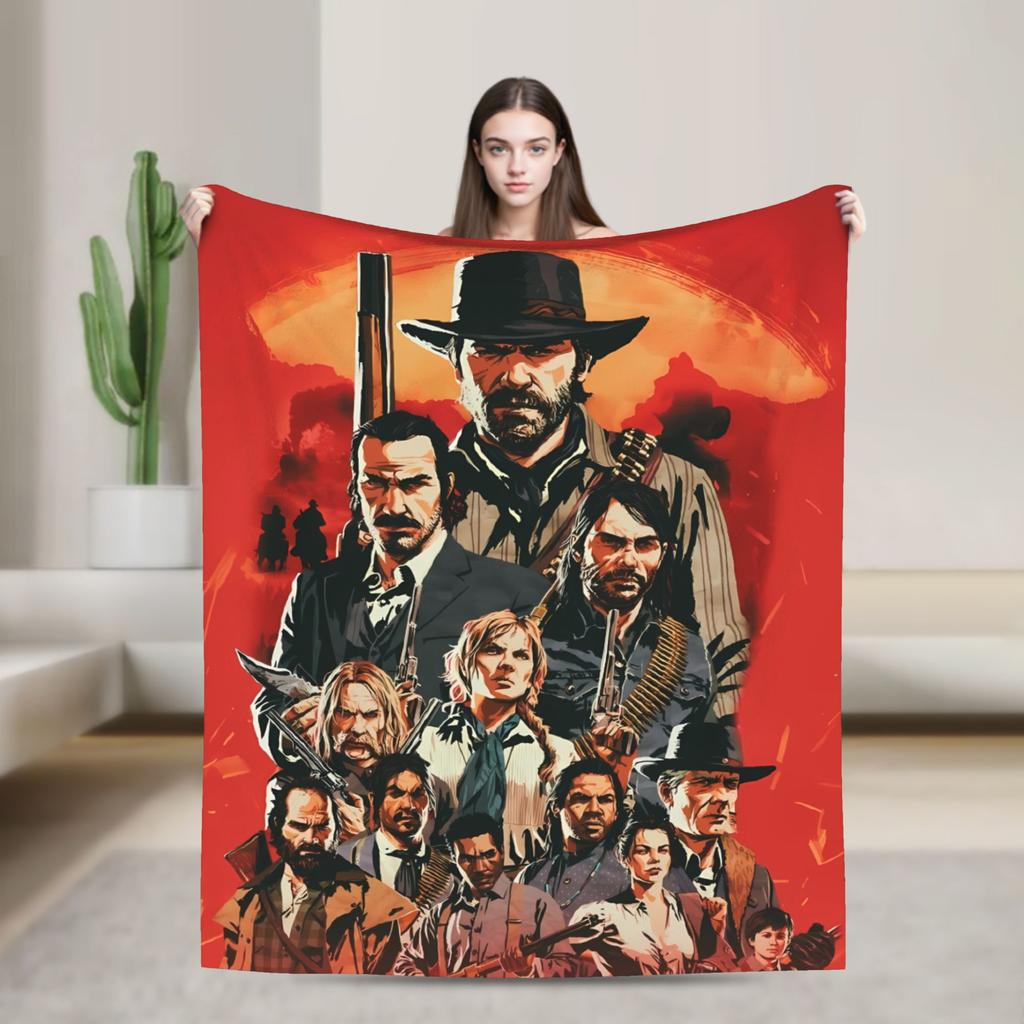 Red Dead Redemption 2  Warm Soft Blanket  Students Plush Bedding Throws Pattern Couch Chair Flannel Bedspread Sofa Bed Cover