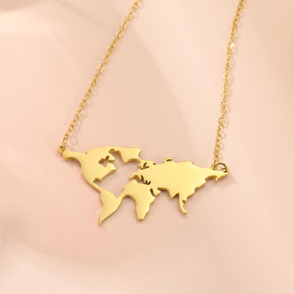 LIKGREAT World Map Israel Star of David Pendant Necklaces for Women Men Earth Globe Round Stainless Steel Necklace Jewelry Gifts
