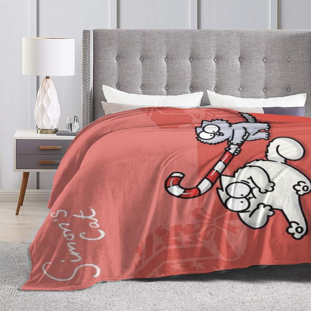 Comfortable Simons Cartoon Cat Cats Blanket Stuff Bed Decorative Throw Blanket Soft Flannel for Bedroom