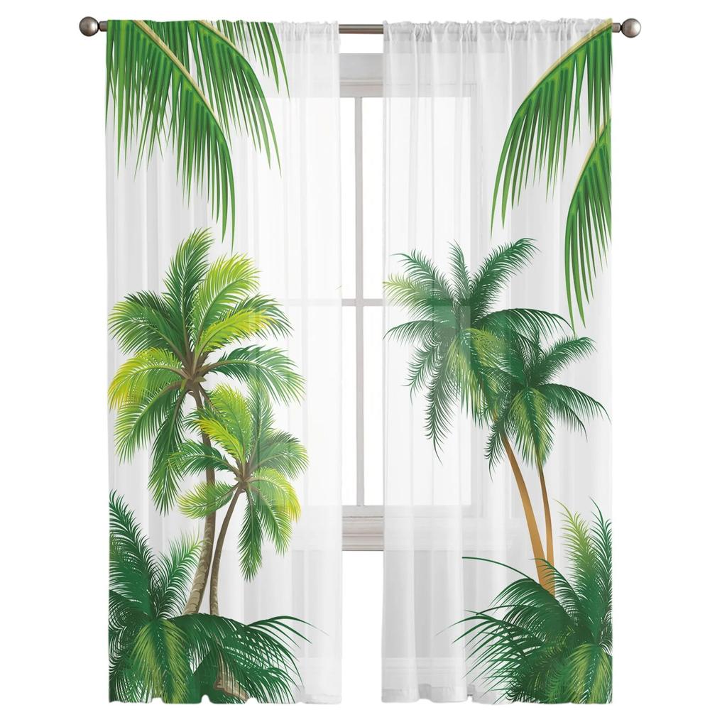 Beach Coconut Tree Summer Window Curtain for Bedroom Sheer Curtain for Living Room Luxury Tulle Curtain for Kitchen