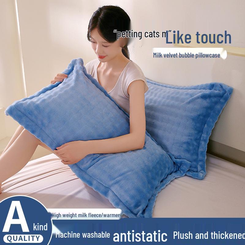 Set of 2 Thick Velvet Flannel Pillowcases - Winter Coral Fleece, Single or Double Size