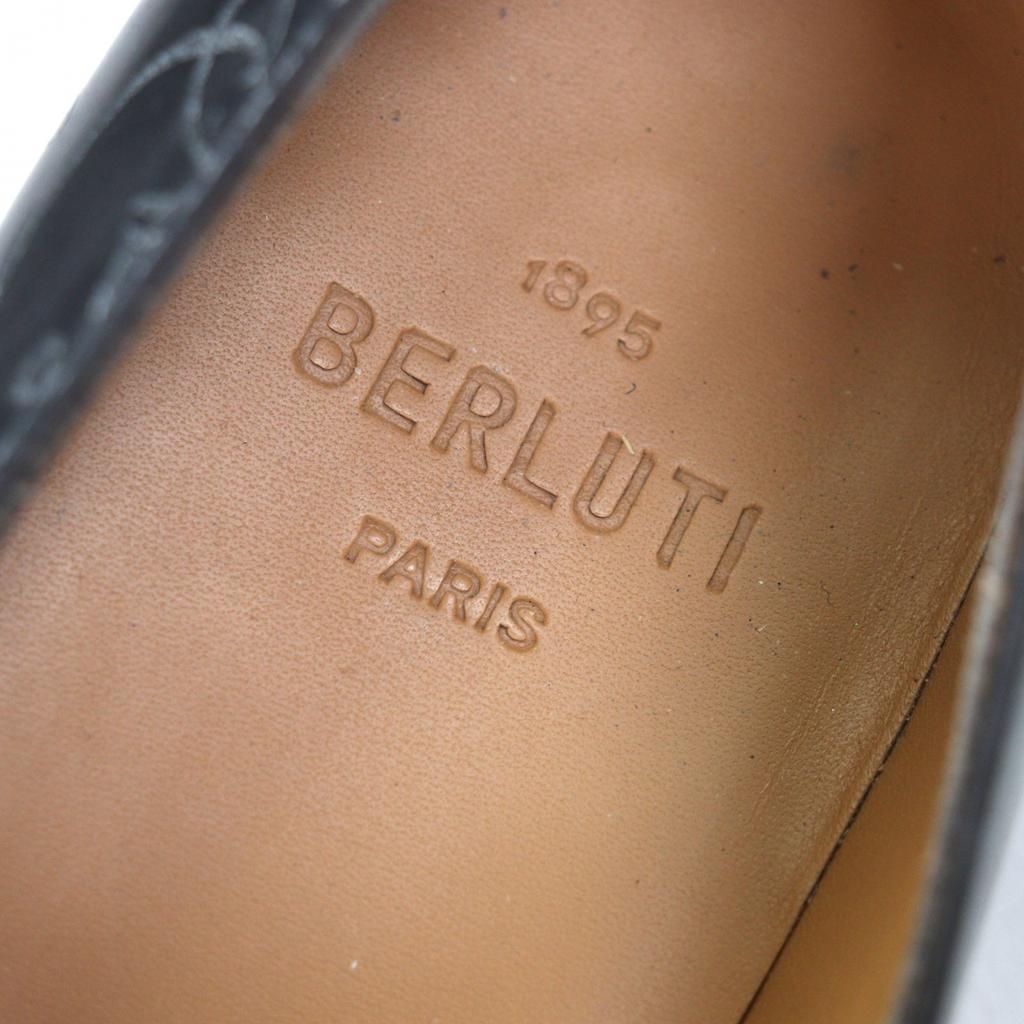 Great BERLUTI Loafers Gale Cursive Slippers Black Venice Calfskin Leather 9.5 Used