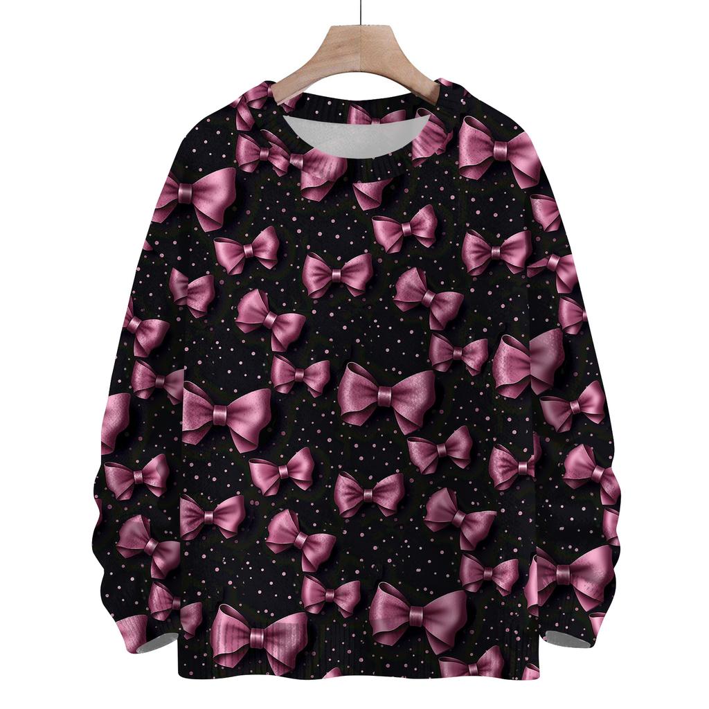 Women's Casual Long Sleeve Bow Woolen Sweatshirt Fall  Vacation Long Sleeve Pullover