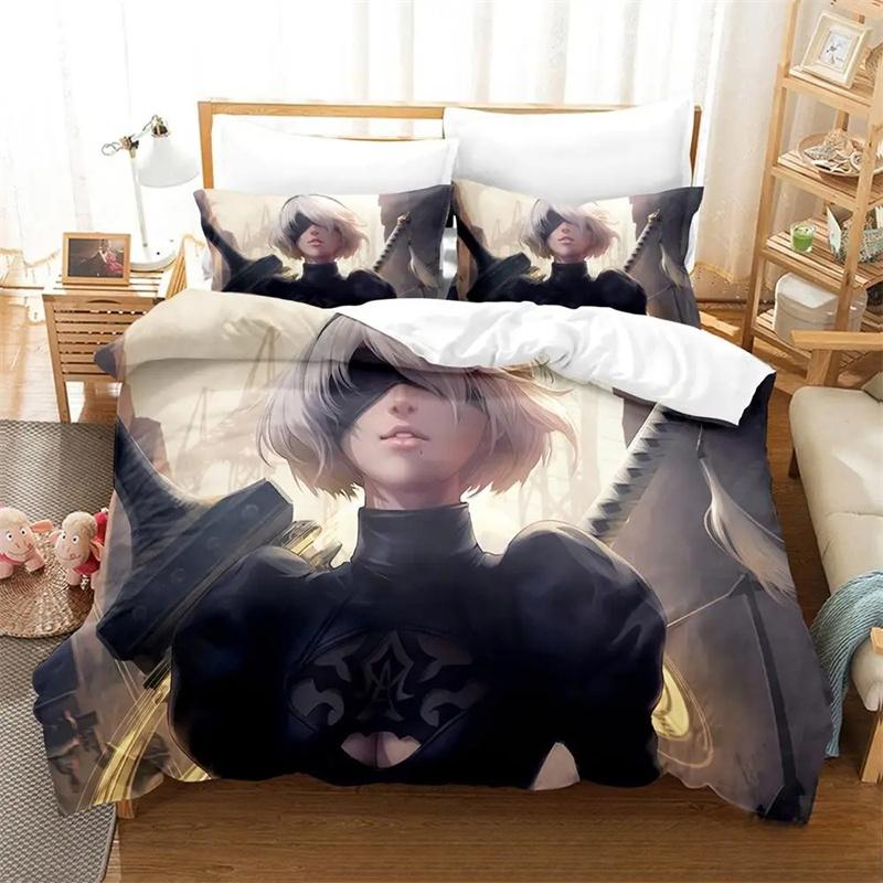 Druk 3D Anime Gra NieR Automata 2B Zestaw Pościeli Chłopcy Dziewczęta Rozmiar Twin Queen King Poszwa na Kołdrę Poszewka na Poduszkę Łóżko chłopcy Dorosły 2/3 szt.